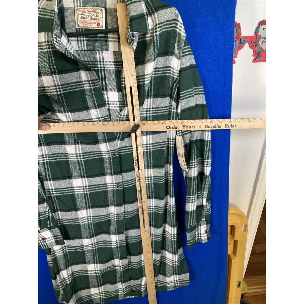 Jachs NY Girlfriend Plaid Flannel Shirt Dress Women’s Small Green White Tunic S - Picture 11 of 16